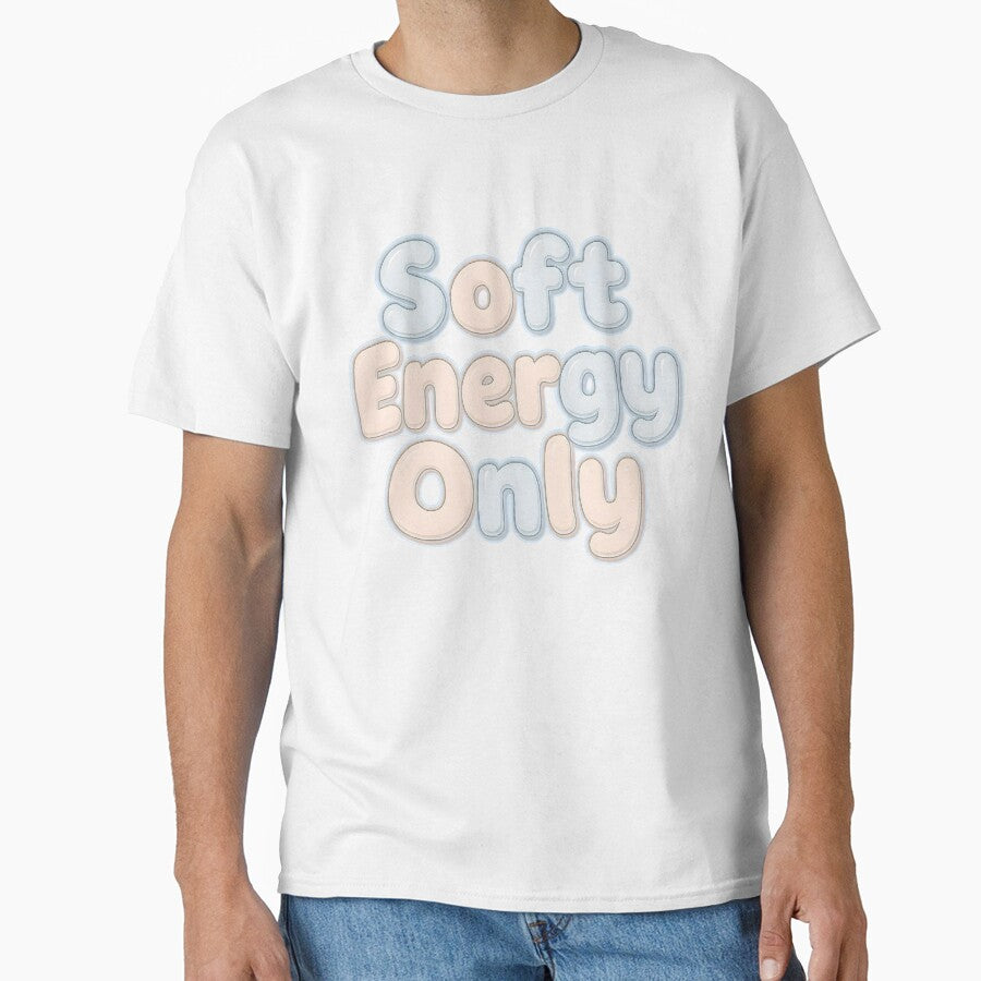 Soft Energy Only Aesthetic Bubble Letter Quote – Pastel Cute Gentle Vibes Sticker | Soft Girl Calm Mood Typography Design by PureBrain