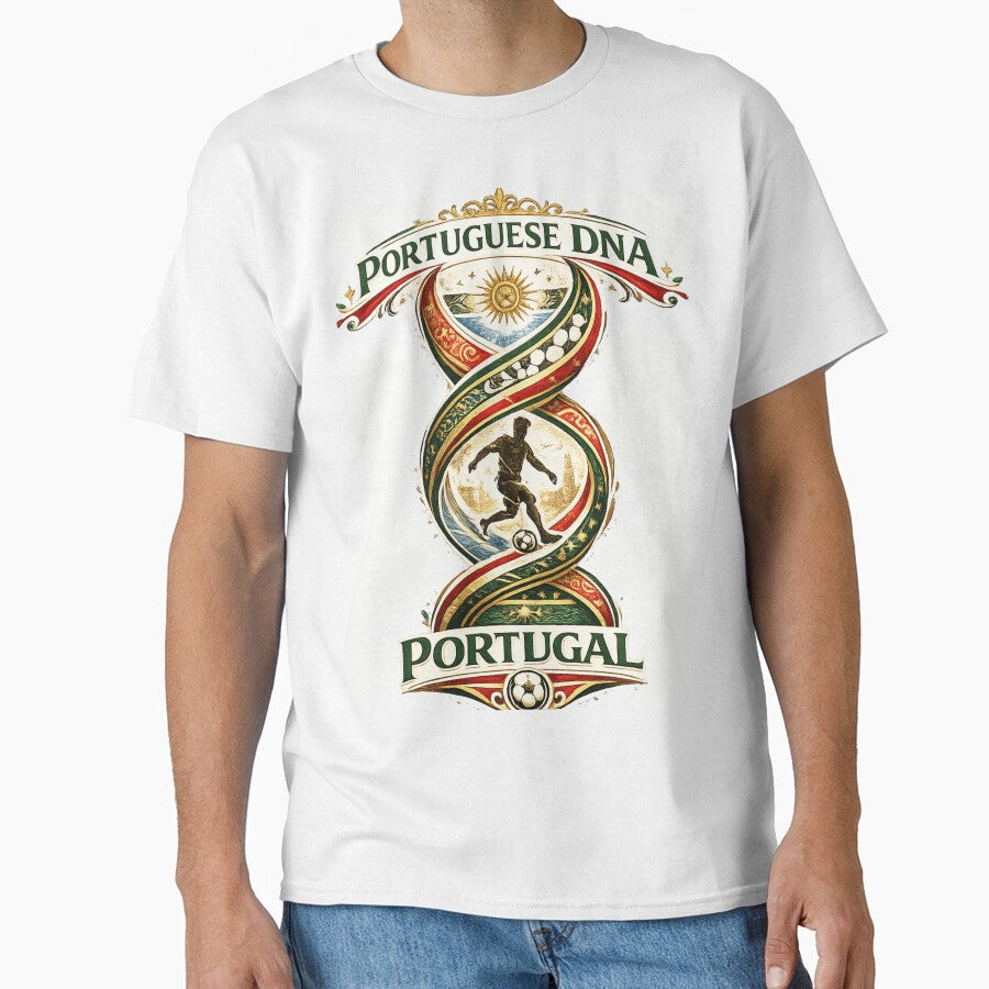 Portuguese DNA Football T-Shirt | Portugal Soccer Fan Design by Atlas Ink Lab