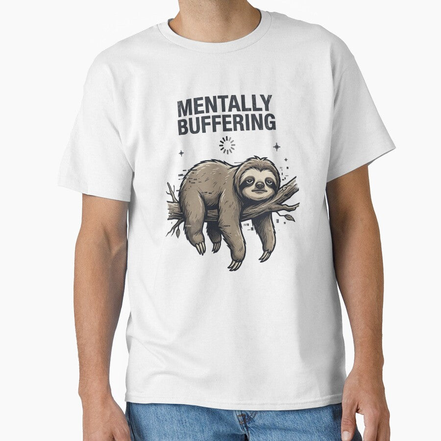 Mentally Buffering Sloth Oversized Graphic Tee – Minimal Burnout Sloth Shirt by ZyxDes