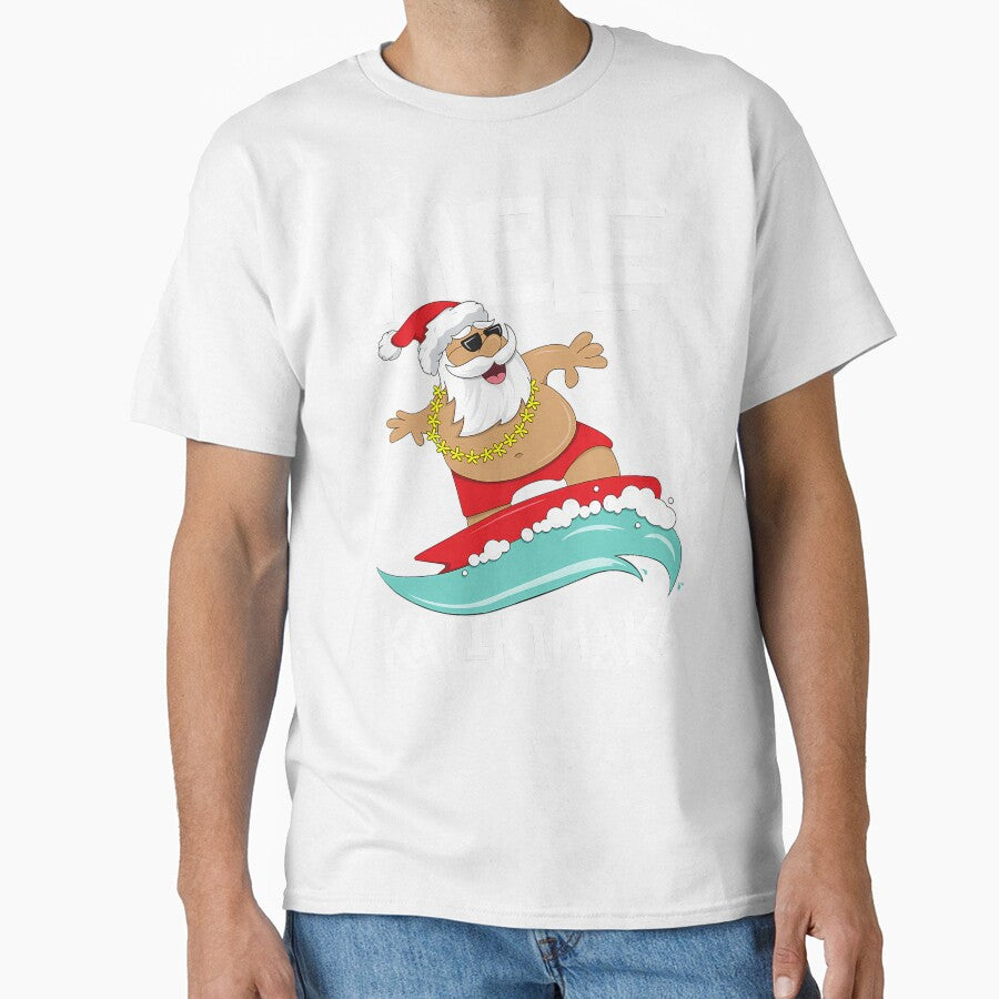 Mele Kalikimaka Hawaiian Christmas Hawaii Surfing Santa Short Sleeve 	 Black by yanxdesfir4