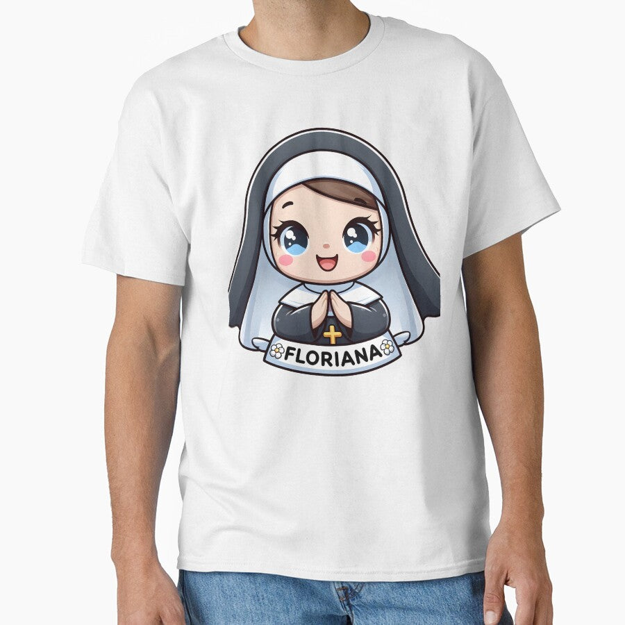 Cute Cartoon Nun "Floriana" with Praying Hands - Adorable Religious Art by The-T-In-Retro