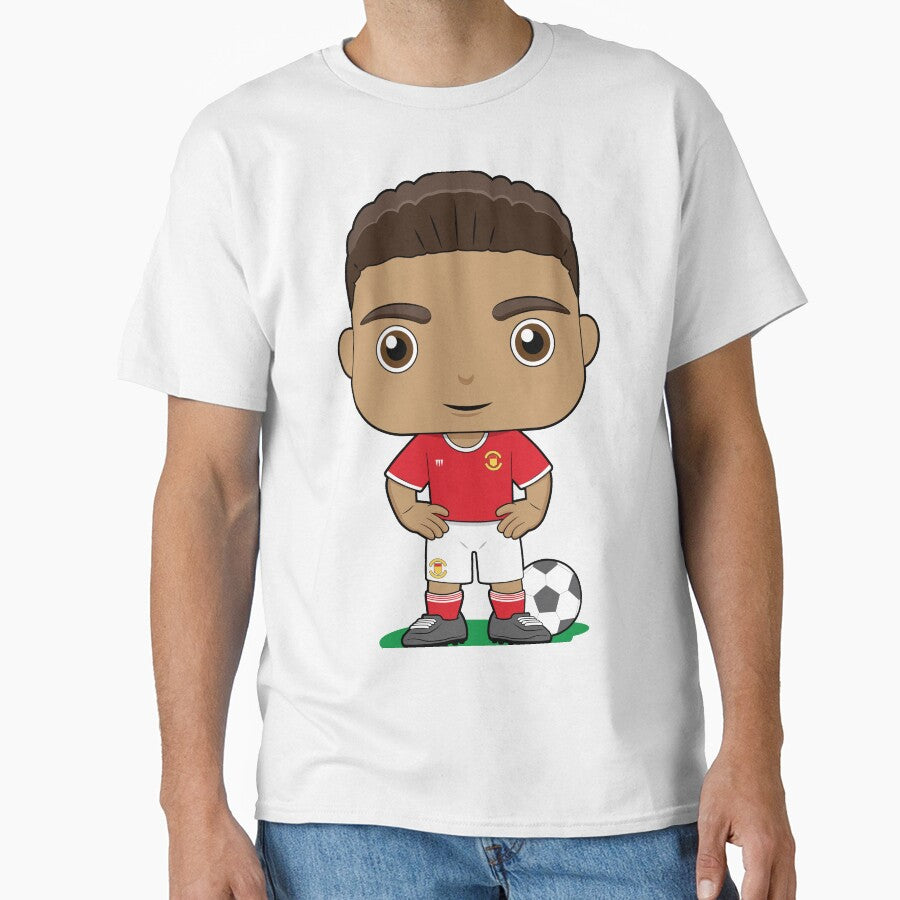 Cute soccer boy player design in red kit by essjaydesigns