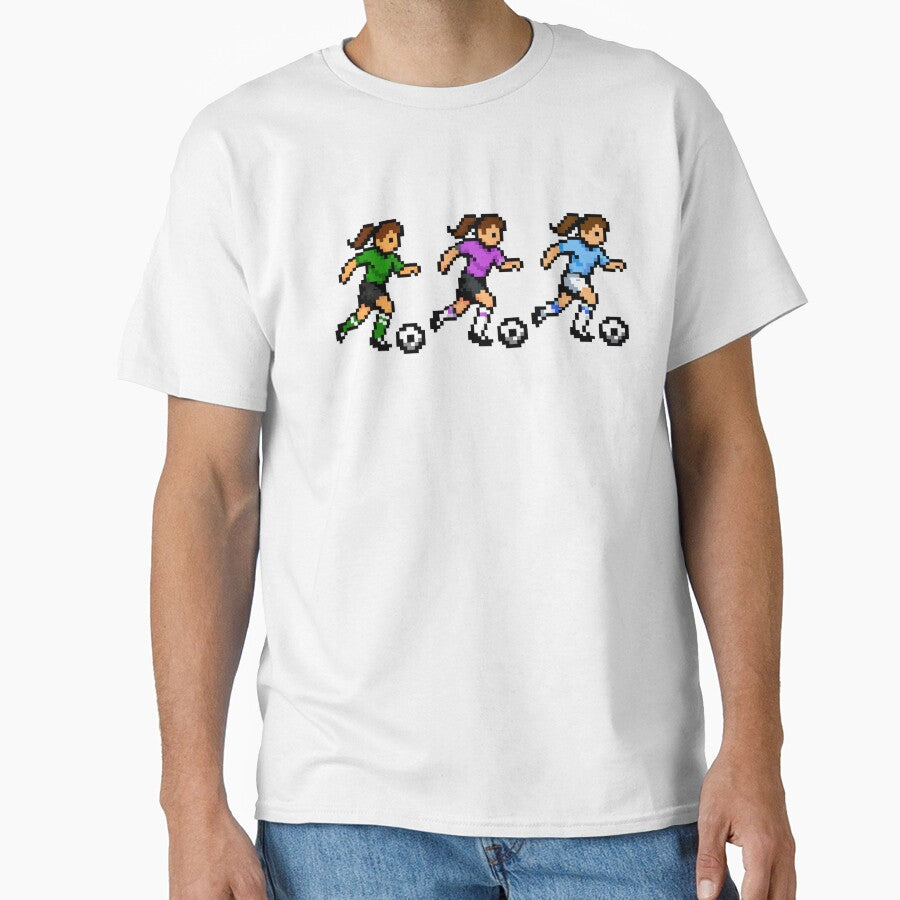 Pixel Women’s Soccer Players Dribbling Trio – Retro 8-Bit Football Players by Is It Soccer Or Football