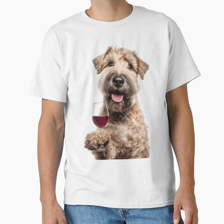 Soft-Coated Wheaten Terrier Holding a Red Wine Glass by LazyOwlStore