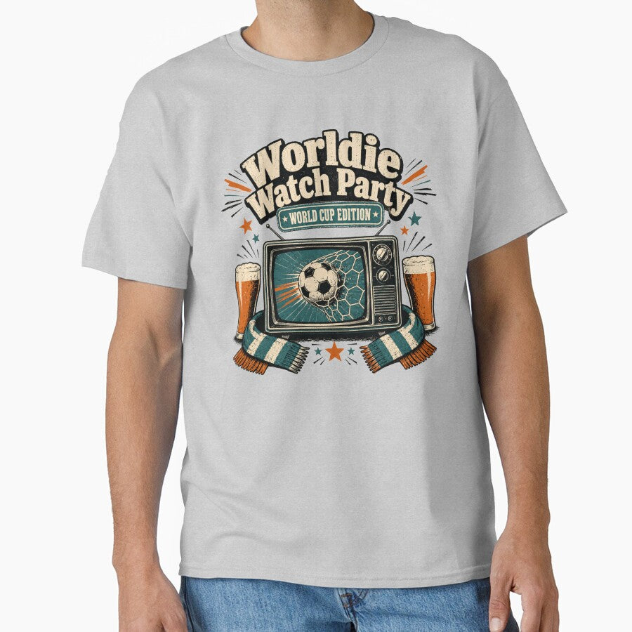 Worldie Watch Party Retro Soccer Pub Shirt  World Cup Edition Tee by POD DYNASTY | Original Print On Demand T-Shirt Graphics