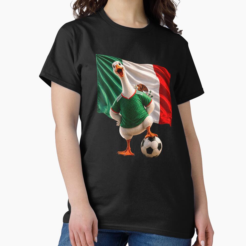 Funny Mexican Football Goose Wearing Green Jersey Scccer Ball Flag Art by LakenDraphil
