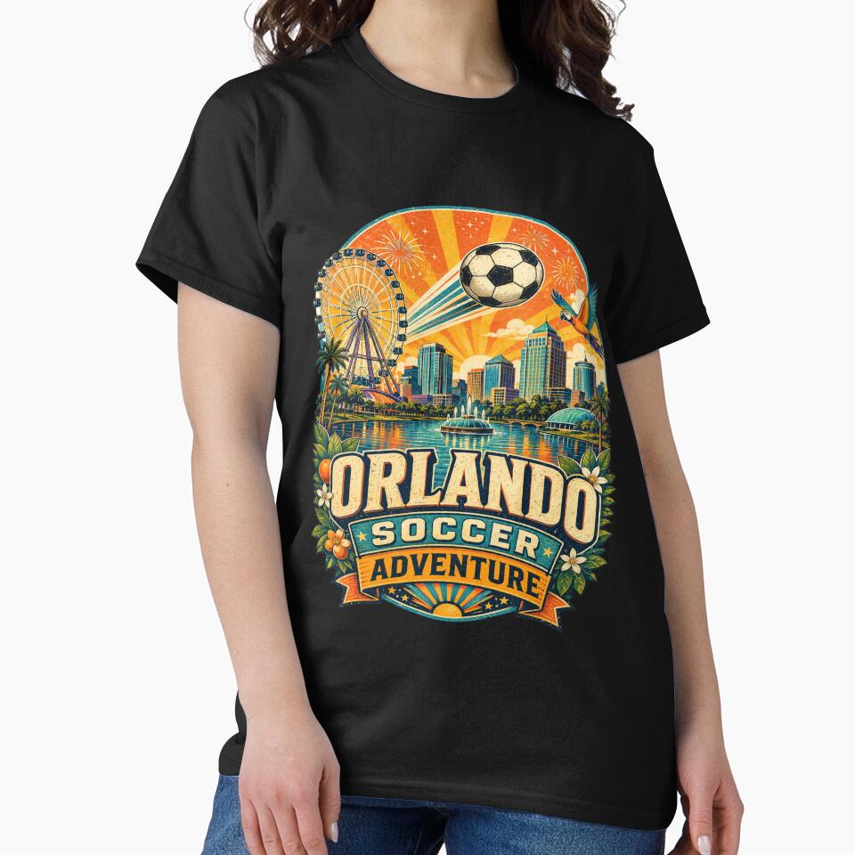 Orlando Soccer Adventure Retro Travel Shirt | Florida Sunset Football Fan Vintage Theme Park Skyline Design by Globalcitytees