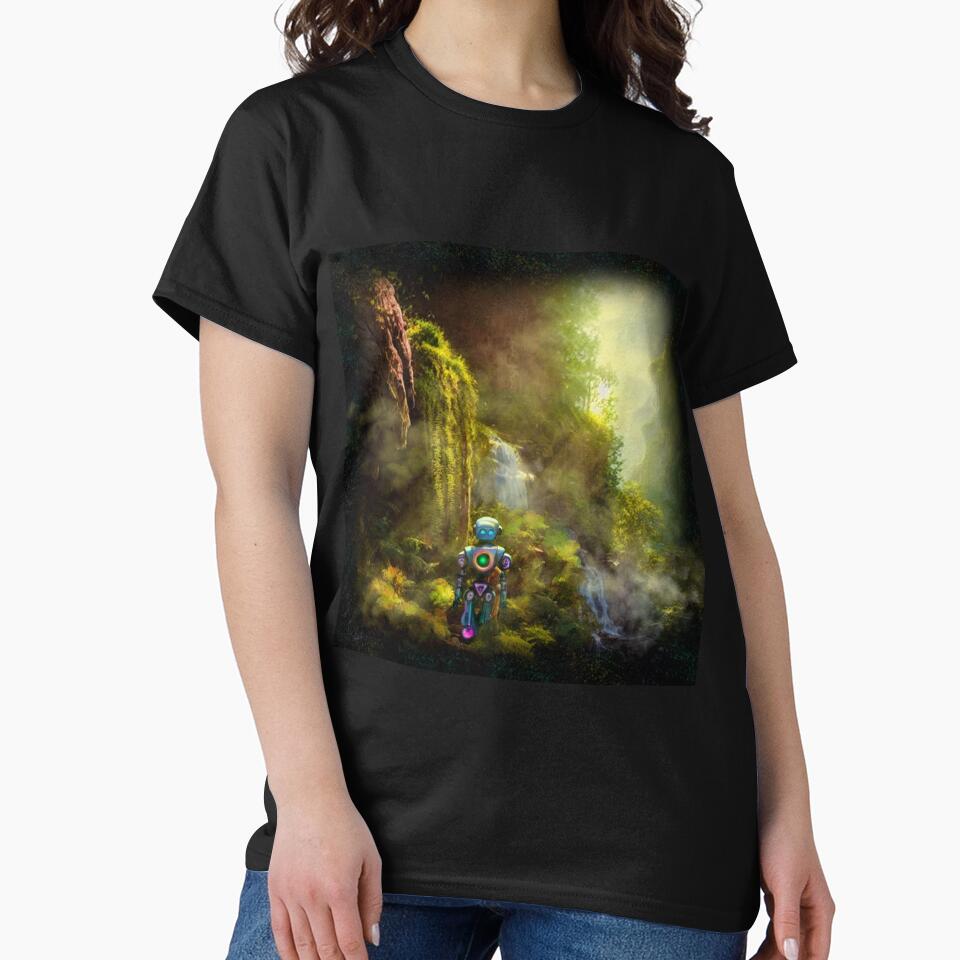 Cute Robot walking at a Cliff with Waterfall by Pixelbloomz