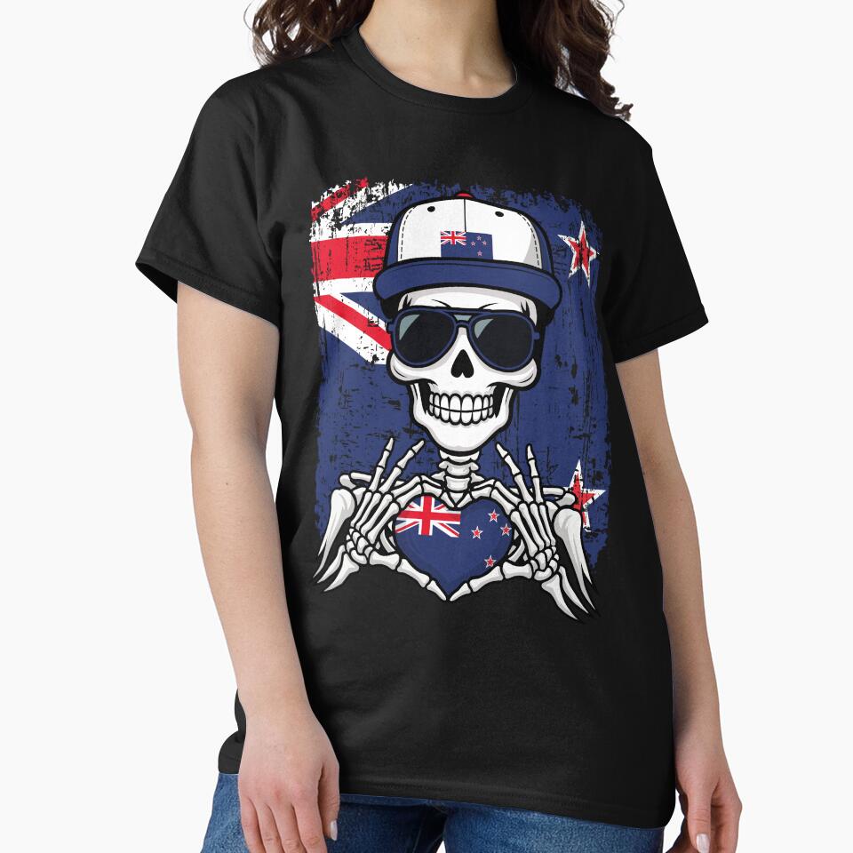 New Zealand Pride Skeleton Art - NZ Football & Silver Fern Spirit Tee by Colorful Designs