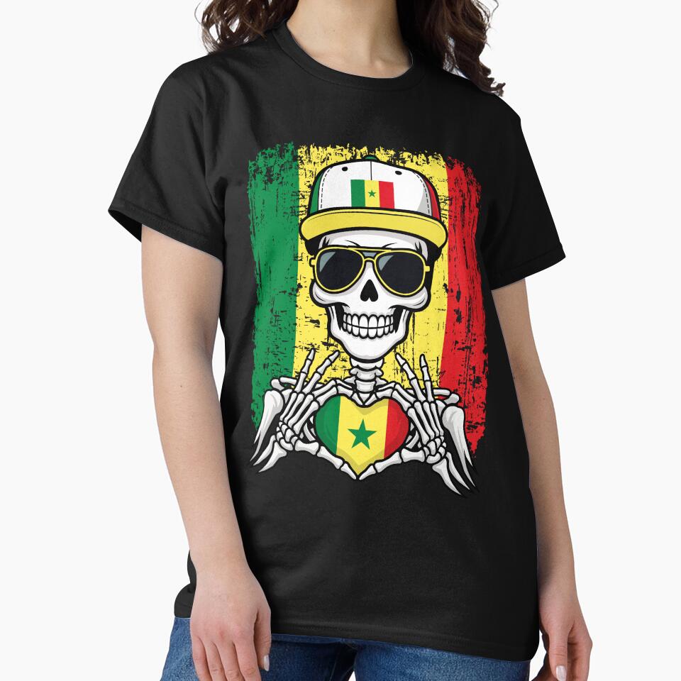 Senegalese Pride Skeleton Art - Senegal Football & Lions of Teranga Tee by Colorful Designs