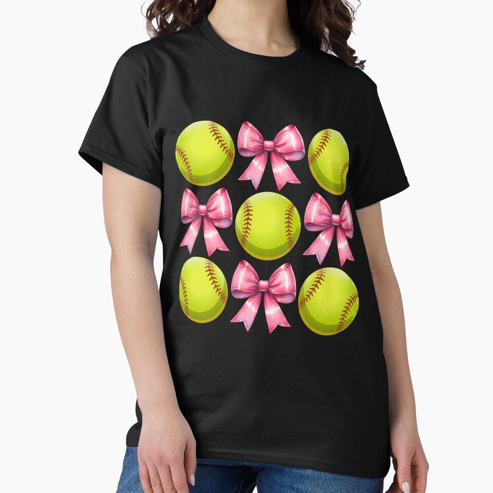 Coquette Bow Softball Player Mothers Day Pink Ribbon Mom Long Sleeve by facegm