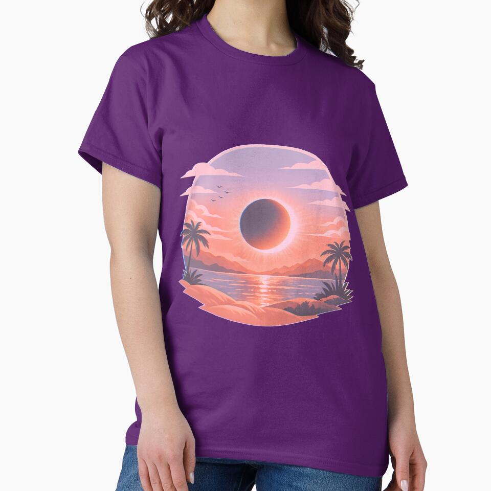 Sunset with eclipse, aesthetic design with soft colors by Moonshroomarts