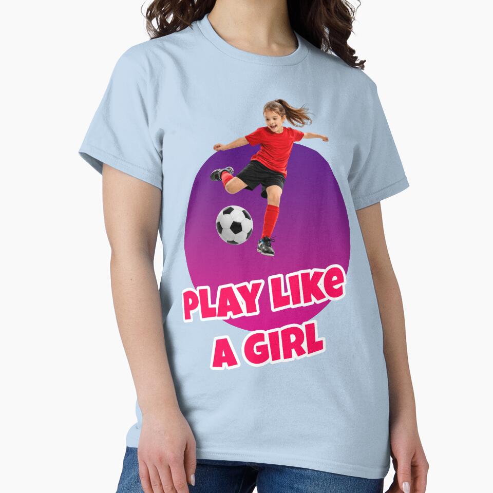 Play like a girl, female football player kicks ball by Mauswohn