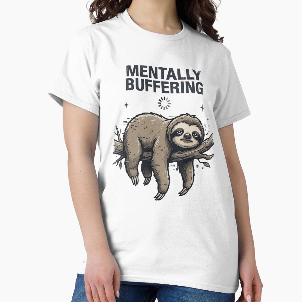 Mentally Buffering Sloth Oversized Graphic Tee – Minimal Burnout Sloth Shirt by ZyxDes