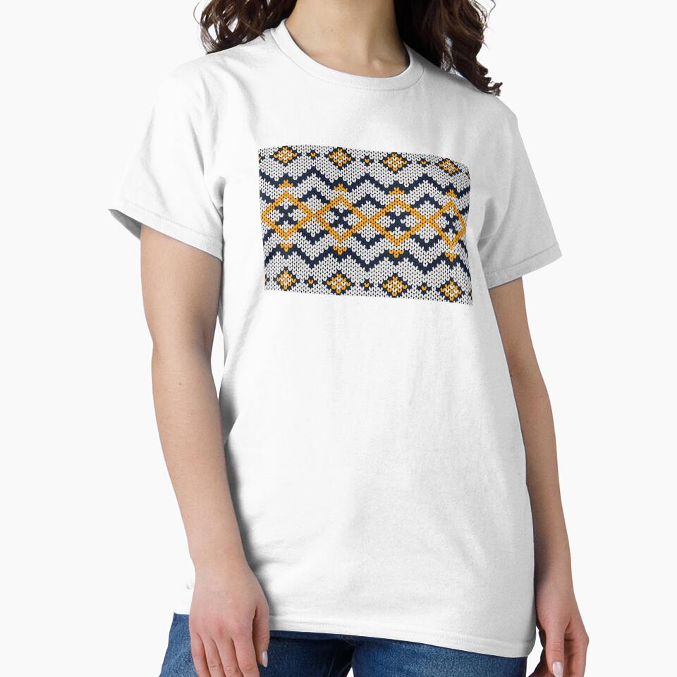 Modern Native American style white, yellow, and blue yarn knitting pattern. by Nengsang