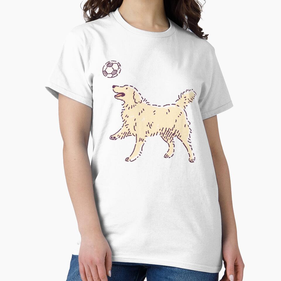 Soccer Football Golden Retreiver Playing Ball, playful illustration by Magnificent Lizard
