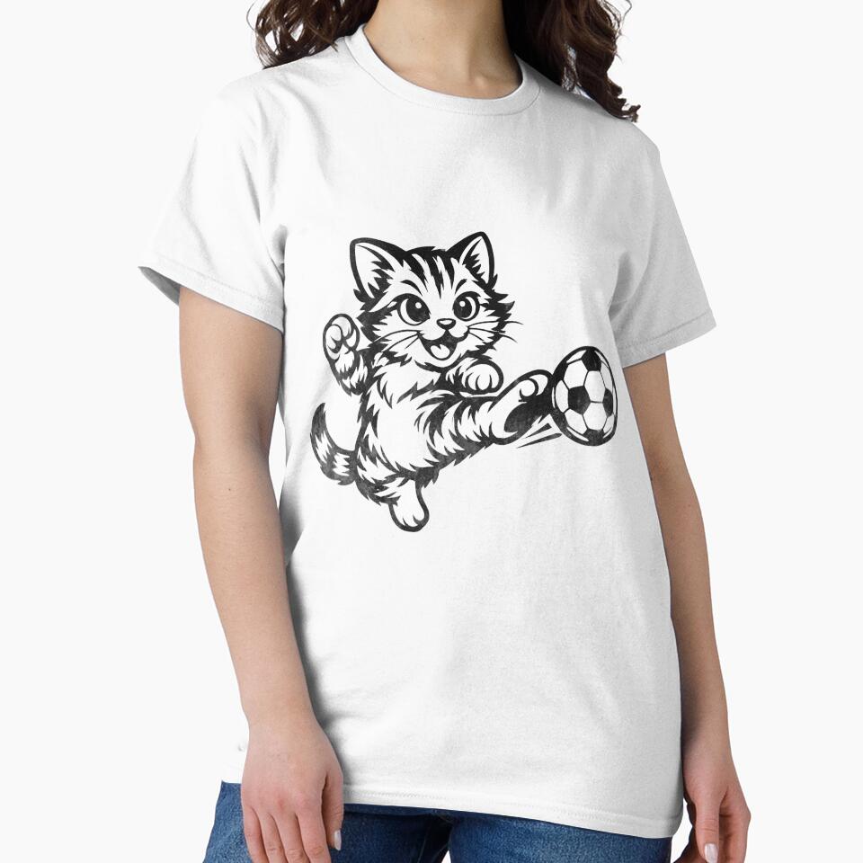 Funny Soccer Cat Kicking Ball Minimalist Line Art Cat Playing Football by BernoNickel