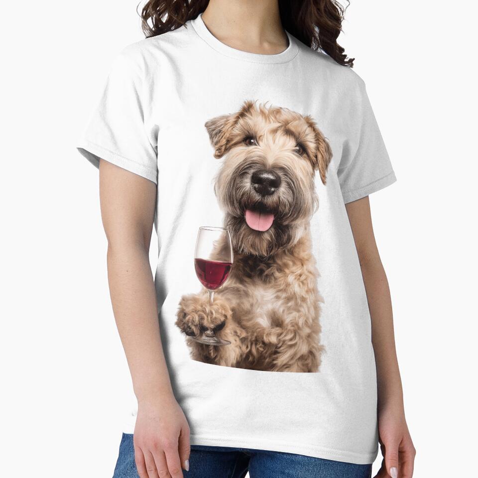 Soft-Coated Wheaten Terrier Holding a Red Wine Glass by LazyOwlStore