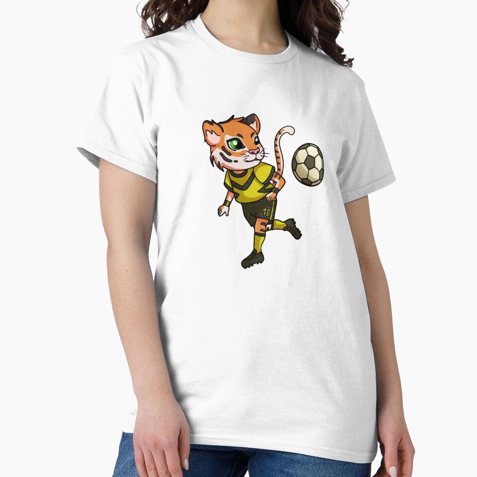 tiger playing in the soccer game, chib style, animal illustrations, furros, soccer by kitsuneins