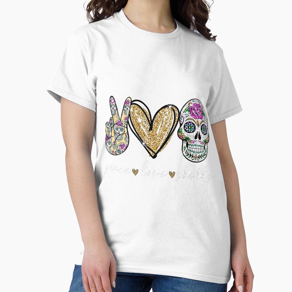 Peace Love Sugar Skull Hippie Heart Skulls Lover Gift by AntonetteSimo