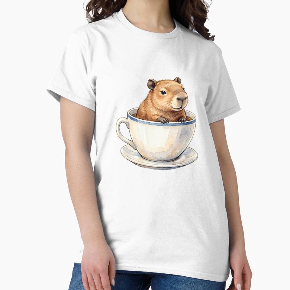 Chill Cute Capybara Drinking Coffee Watercolor by danzys