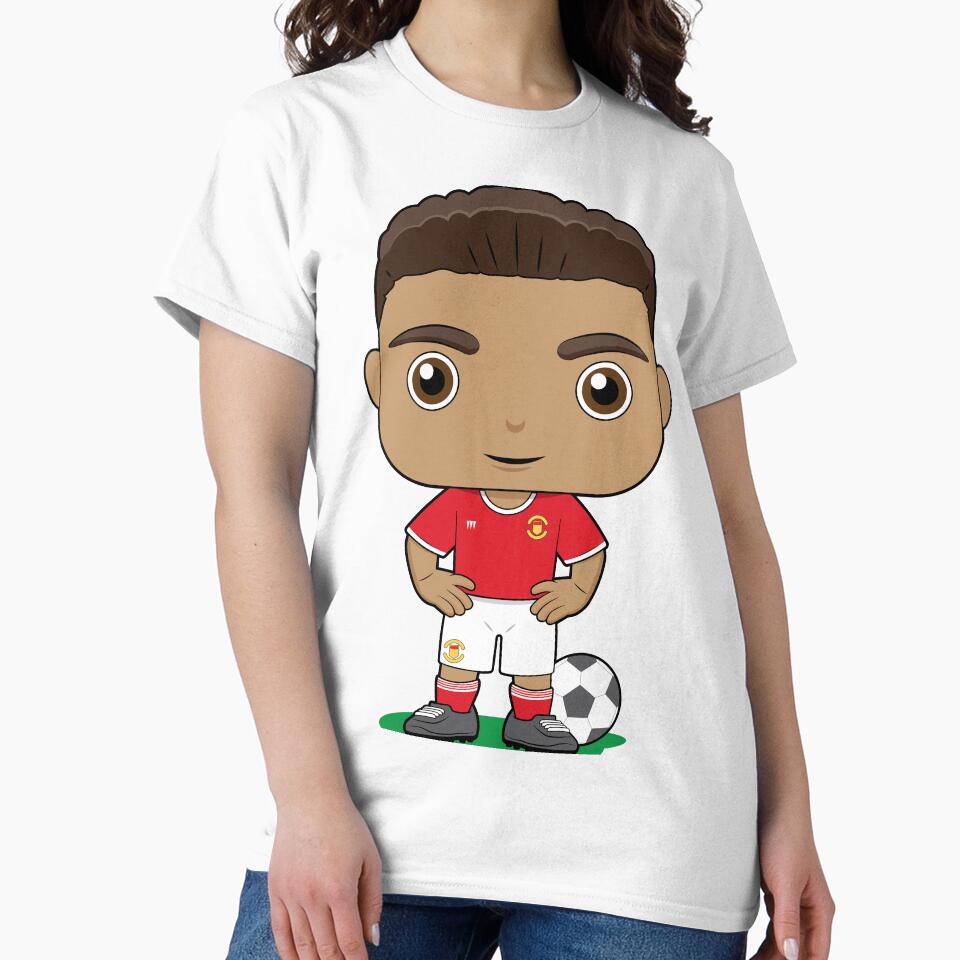 Cute soccer boy player design in red kit by essjaydesigns