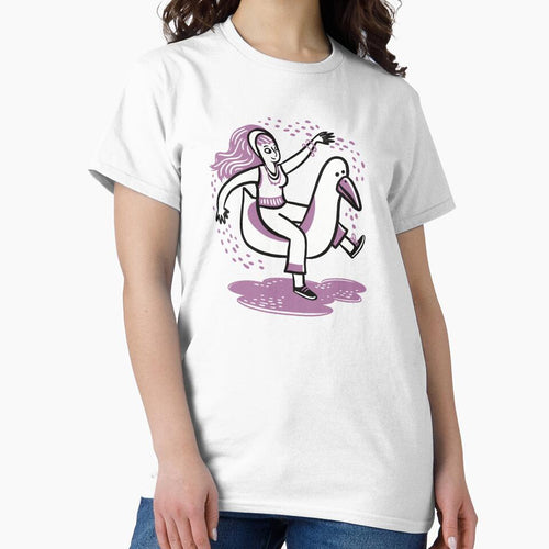 a girl riding a giant duck or goose by jasmineberry