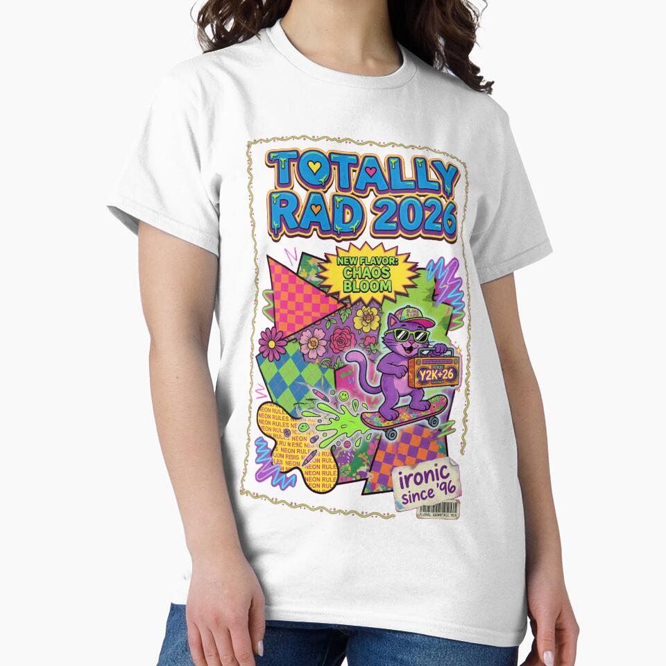 Totally Rad 2026 Y2K Chaos Bloom Neon Cat Skateboard by REAL IRISH GIFTS