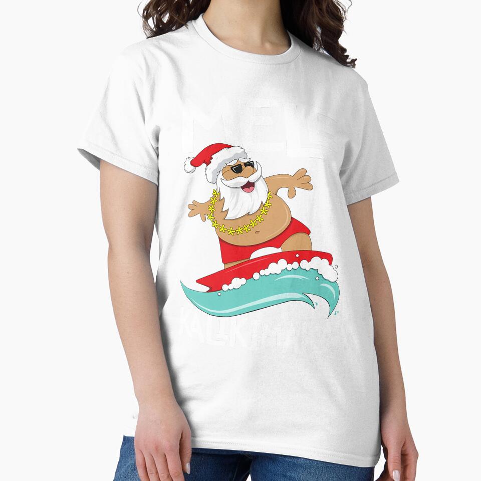 Mele Kalikimaka Hawaiian Christmas Hawaii Surfing Santa Short Sleeve 	 Black by yanxdesfir4