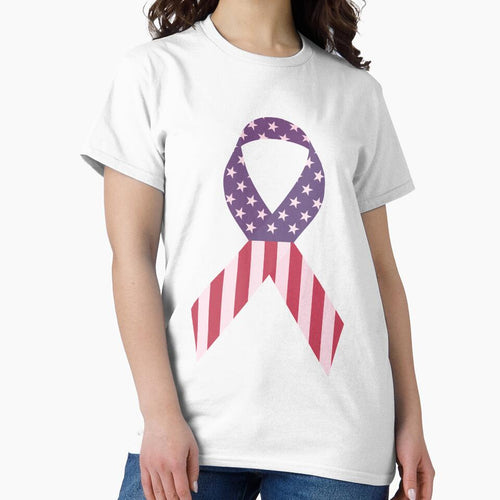 American Flag USA Ribbon T-Shirt | Breast Cancer Awareness by AllStarMerch