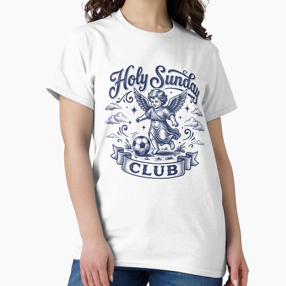 Holy Sunday Club Angel Playing Soccer Vintage Engraving by AdyKurniawan