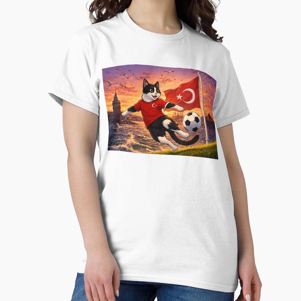 Turkish Cat Playing Football – Istanbul Skyline Sunset Cartoon Illustration, World Cup 2026 by Pacika