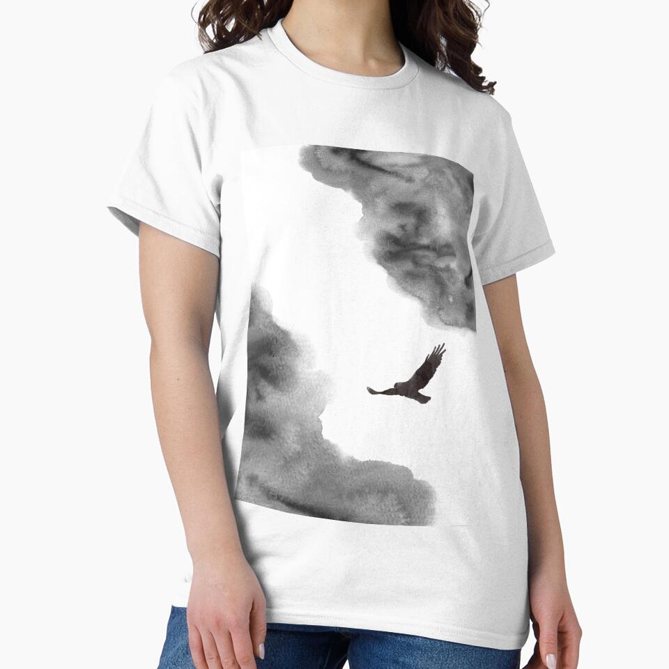 Watercolour landscape in black and white. Minimalist art bird. Abstract bedroom decor. by VDistractions