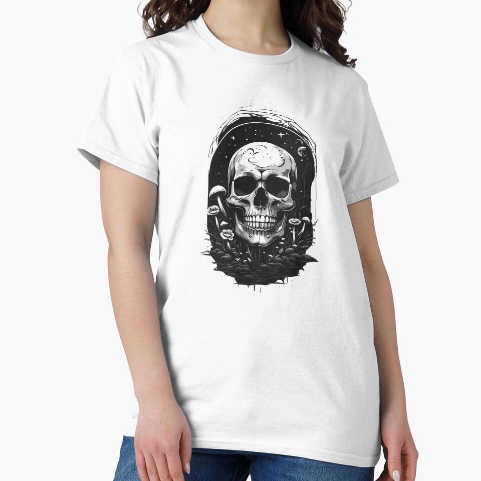 Whimsy Goth Skull & Mushrooms: Casual Y2K Grunge Aesthetic by LoFiArtFart