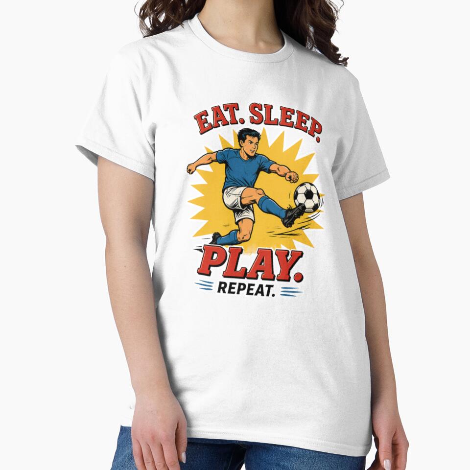 Vintage Soccer Player T-Shirt - Eat Sleep Play Repeat Football Tee by anandariki