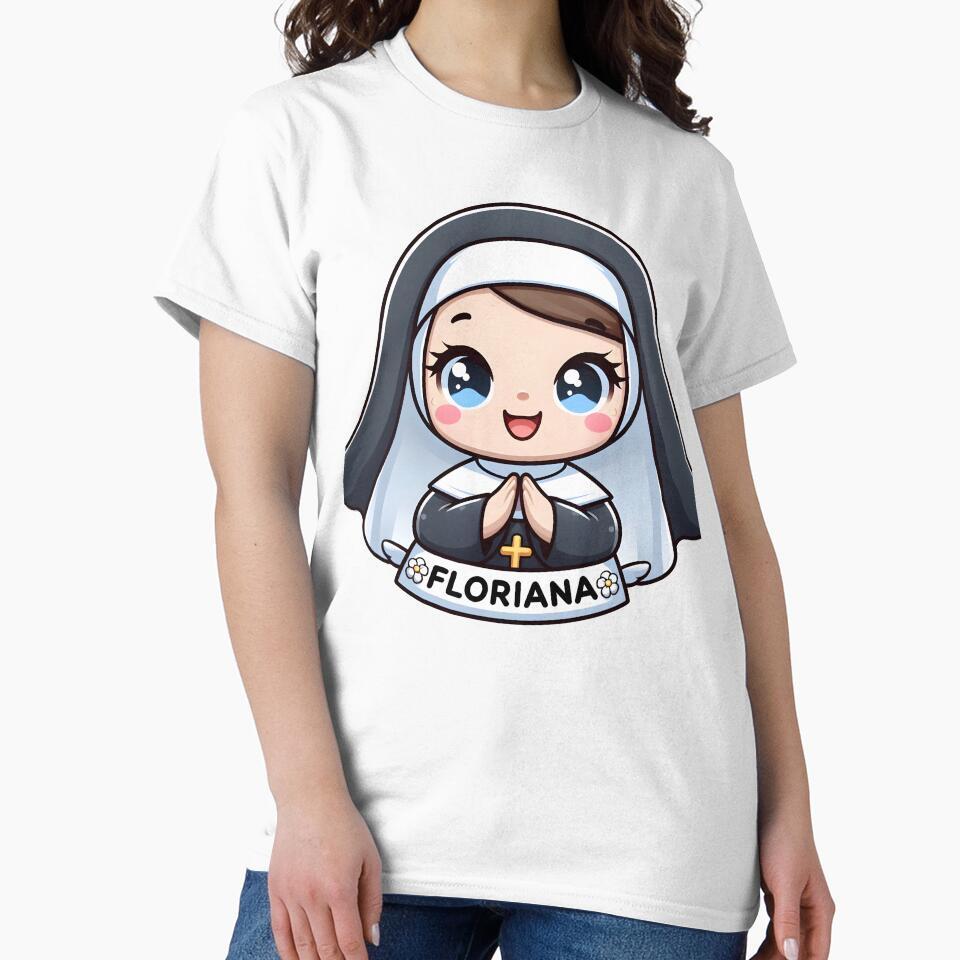 Cute Cartoon Nun "Floriana" with Praying Hands - Adorable Religious Art by The-T-In-Retro