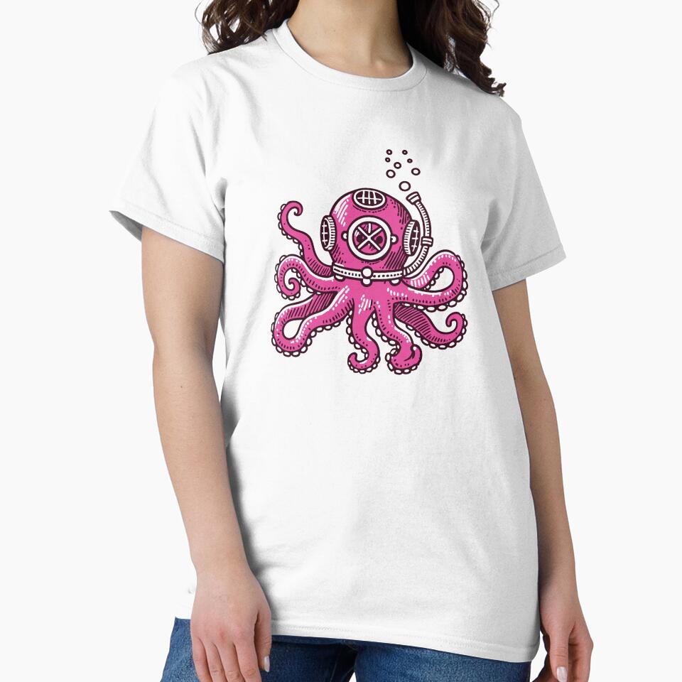 Pink octopus with diving helmet by Ingo Menhard