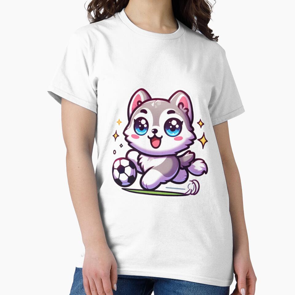 Cute Husky Playing Soccer Kawaii Sticker| Adorable Dog Football Design by carestazafeli