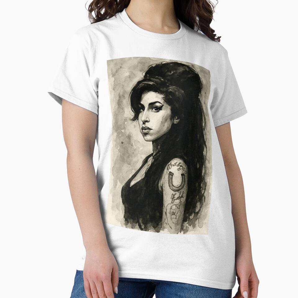 Amy Winehouse Portrait Art – Black Ink Watercolour Painting of Music Icon by ConorKeeganArt