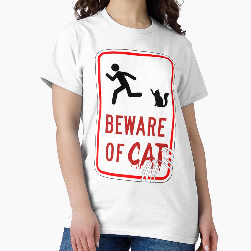 Beware of Cat Long Sleeve T-Shirt by AlabaJimny