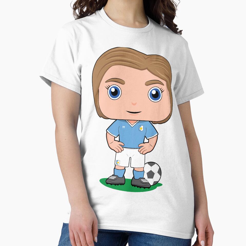 Cute girl soccer player illustration in sky blue kit by essjaydesigns