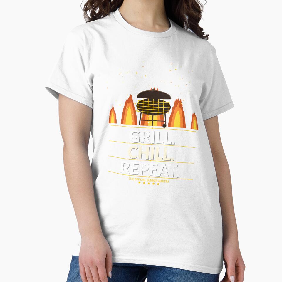 Grill Chill Repeat Shirt | Funny Memorial Day BBQ Gift for Dad Grill Master Summer by Daily Mood Tees