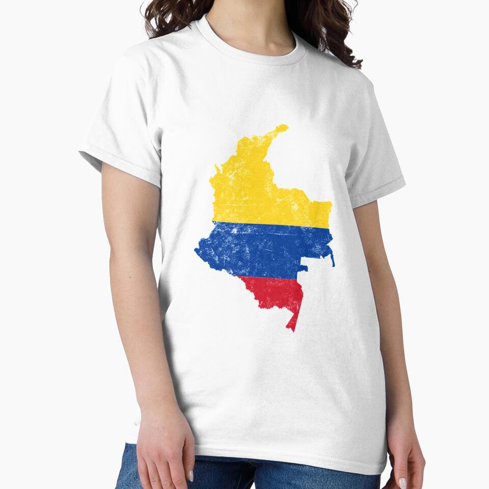 Colombia Flag map tshirt distressed vintage by farhanhafeez