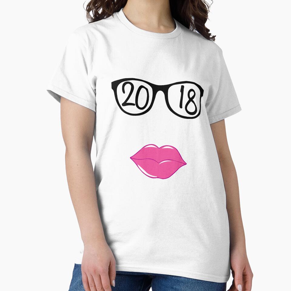 New Year 2018 | Eye-glasses Pink Lip T-Shirt by AllStarMerch