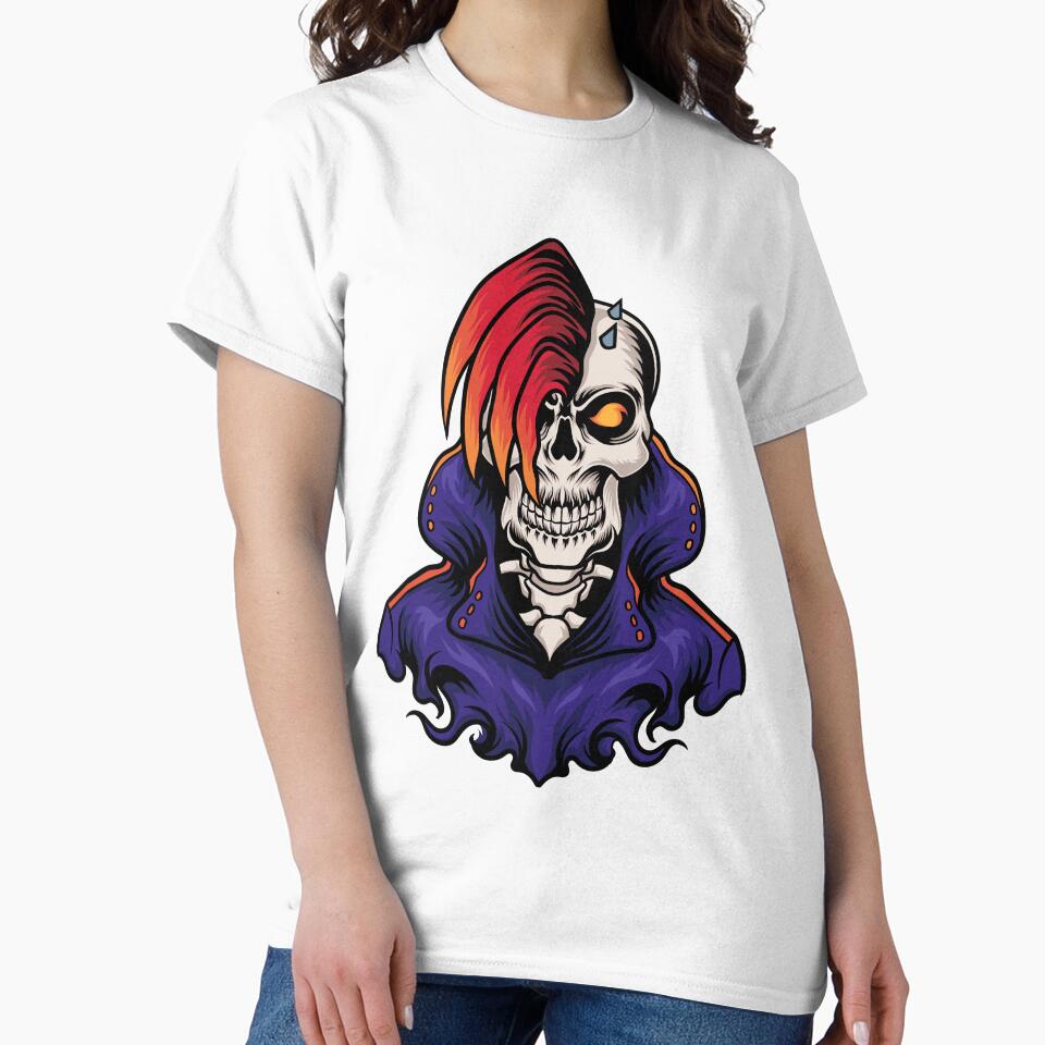 Scary Evil Punk Skull With Red Hair by UniQueensShop