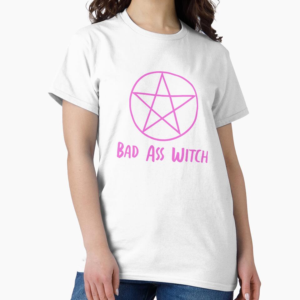 Pink and Dark Purple Bad Ass Witch Pentagram Design by CreepyNerdTees
