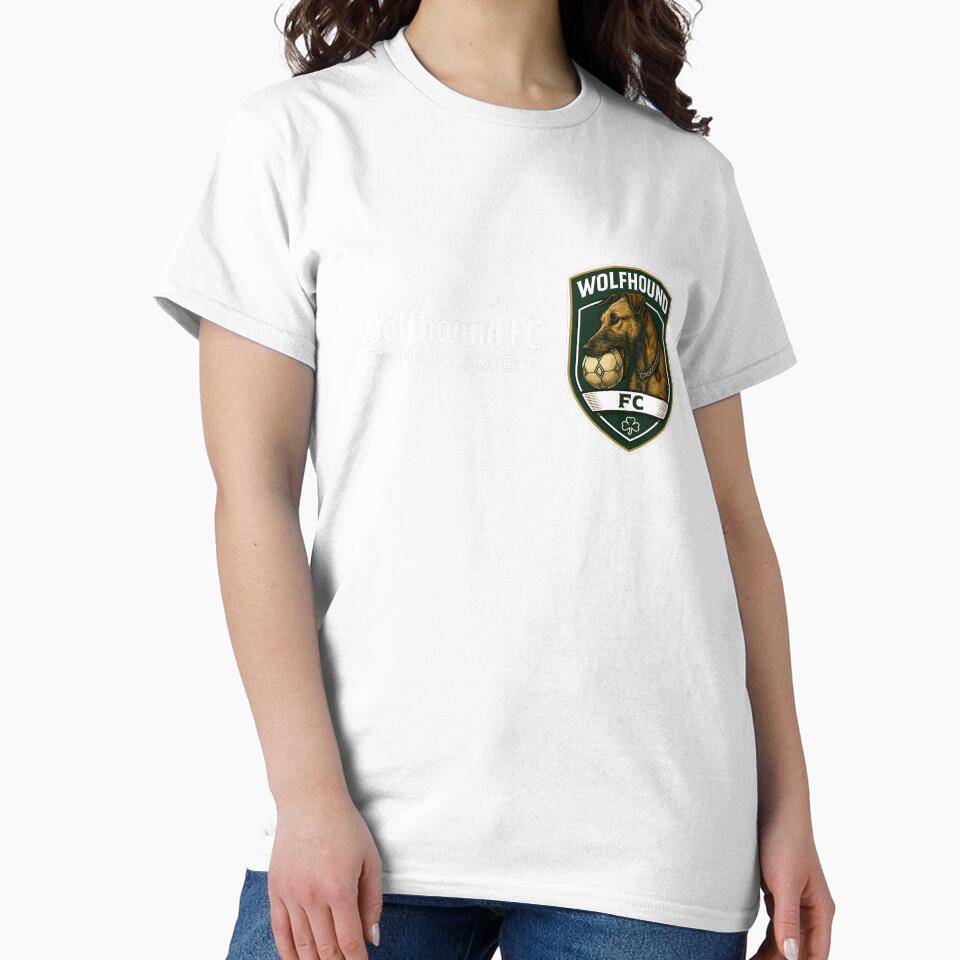 Wolfhound FC - Hounds of Eire - Irish Wolfhound with soccer ball in mouth - white font by Irish Wolfhound Central