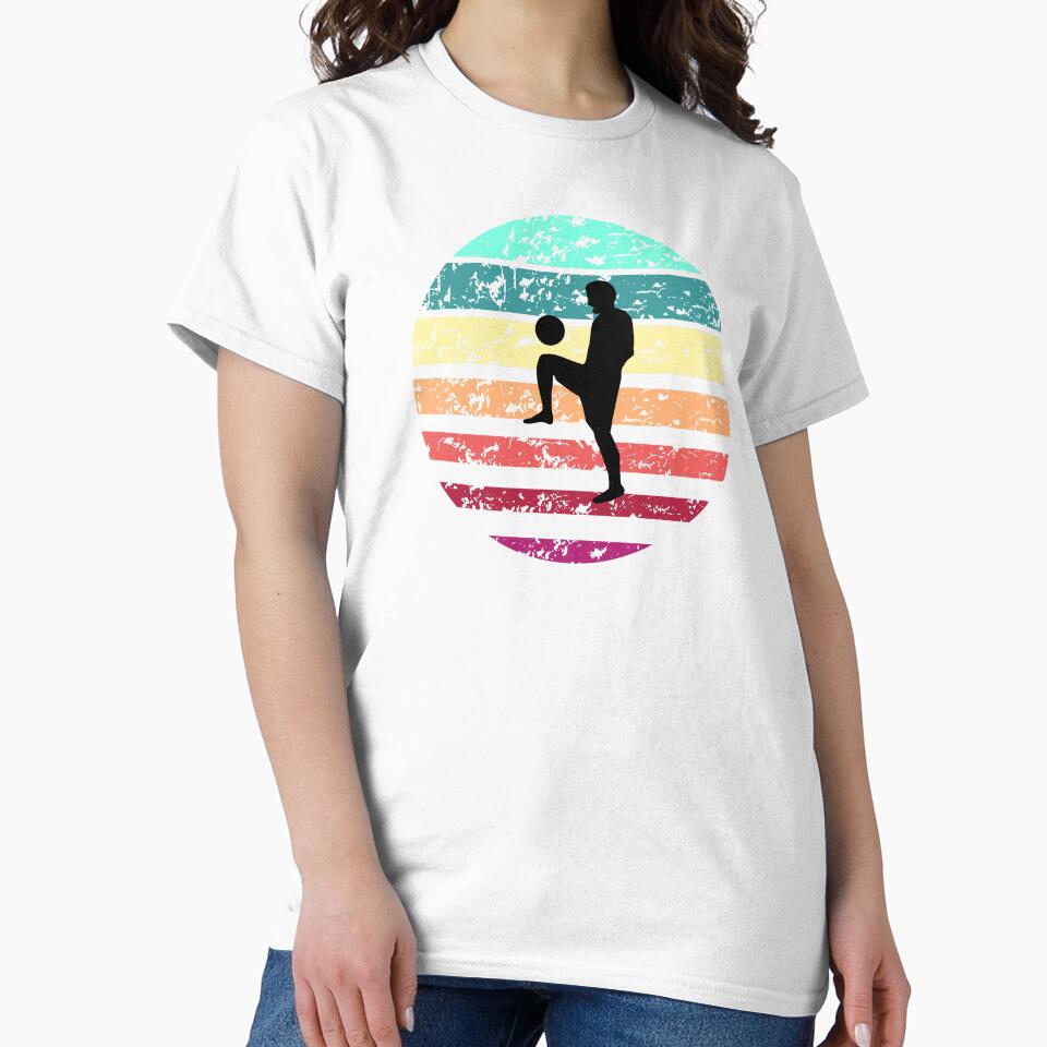 soccer ball juggling,bouncing on knee boy vintage summer retro football by Panda  Art