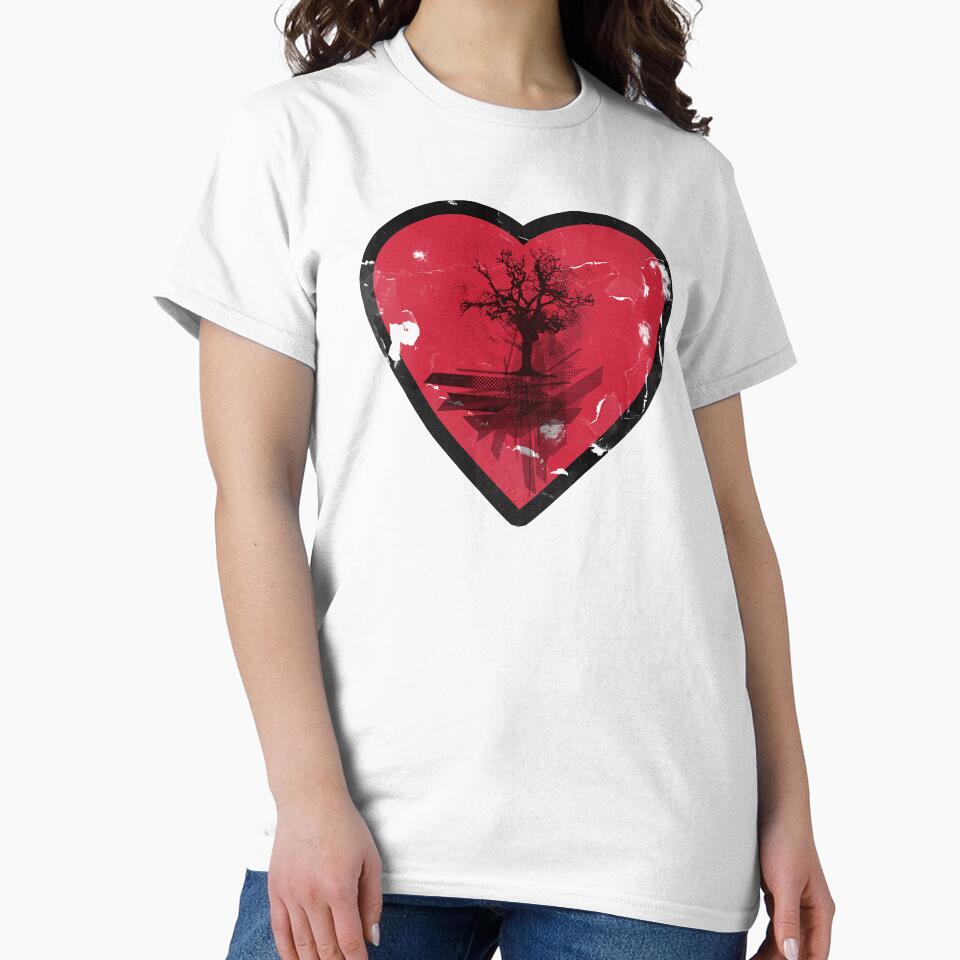 Love Nature - Grunge Tree and Heart - Earth Friendly T Shirt by Denis Marsili