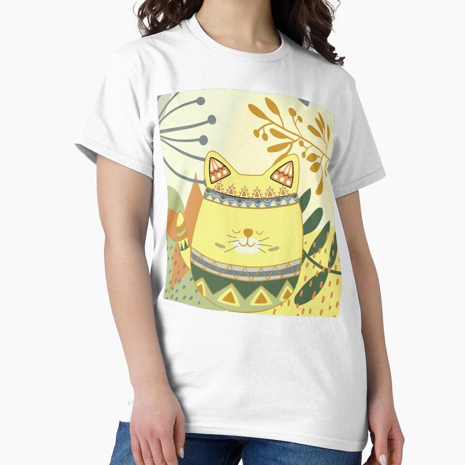 Chubby Boho Kitty Cat with a Chic Boho Background (Yellow Kitty Version) by JoyOfHopeStore